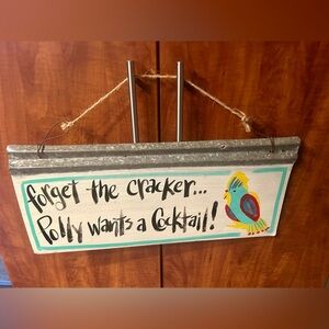 Whimsical - colorful, hand painted Parrot Cocktail- Tin sign.